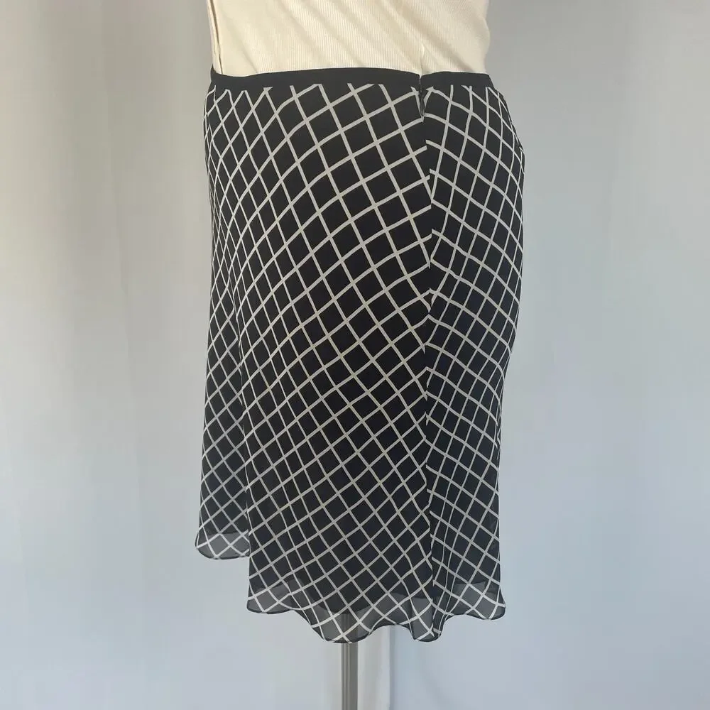 Jones New York Skirt Size 14 Navy White Windowpane Minimal Chiffon Flowy Office